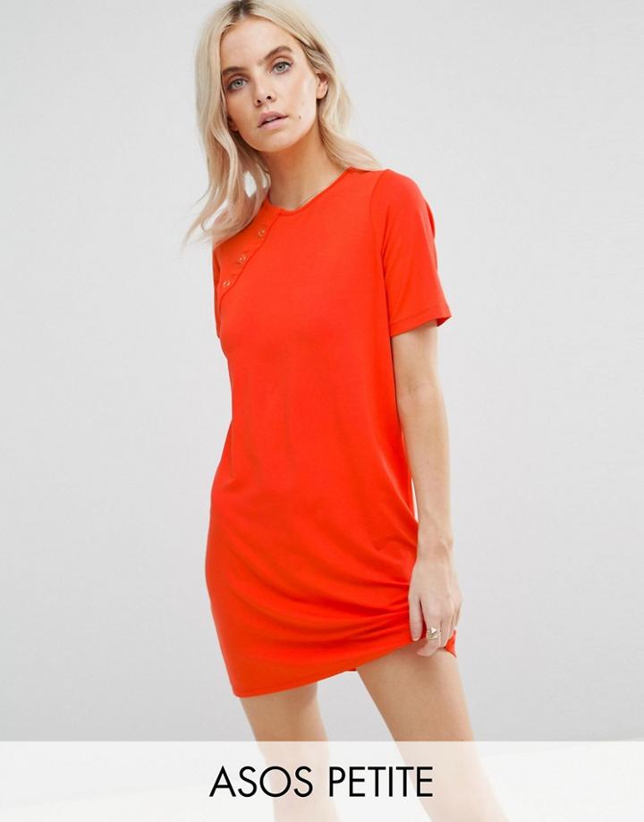 Asos Petite Mini T-shirt Dress With Button Detail - Orange