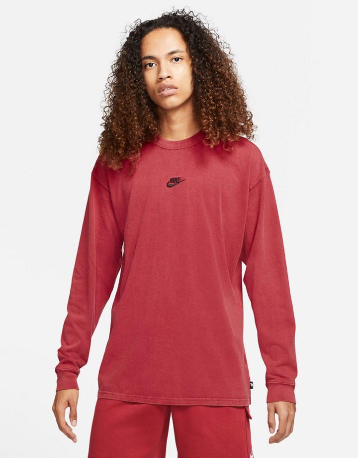 Nike Premium Essentials Loose Fit Long Sleeve T-shirt In Red