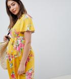 Asos Design Maternity V Neck Tea Dress With Belt In Floral Print - Multi
