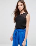 Lavand Sheer Panel Sleeveless Blouse - Black