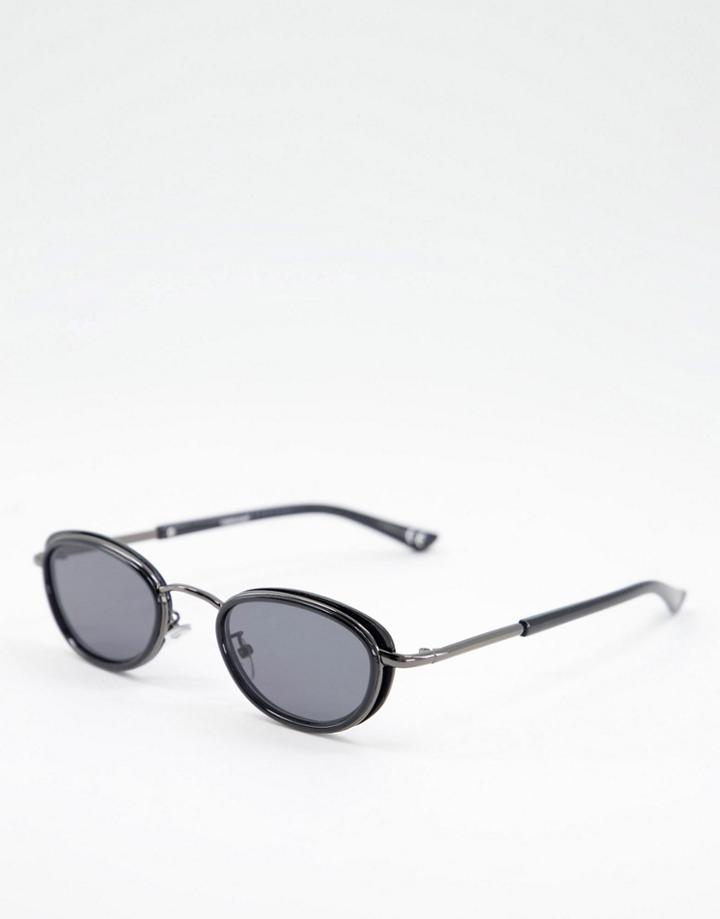 Asos Design Retro 90s Oval Sunglasses In Black With Smoke Lens