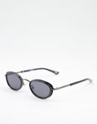 Asos Design Retro 90s Oval Sunglasses In Black With Smoke Lens