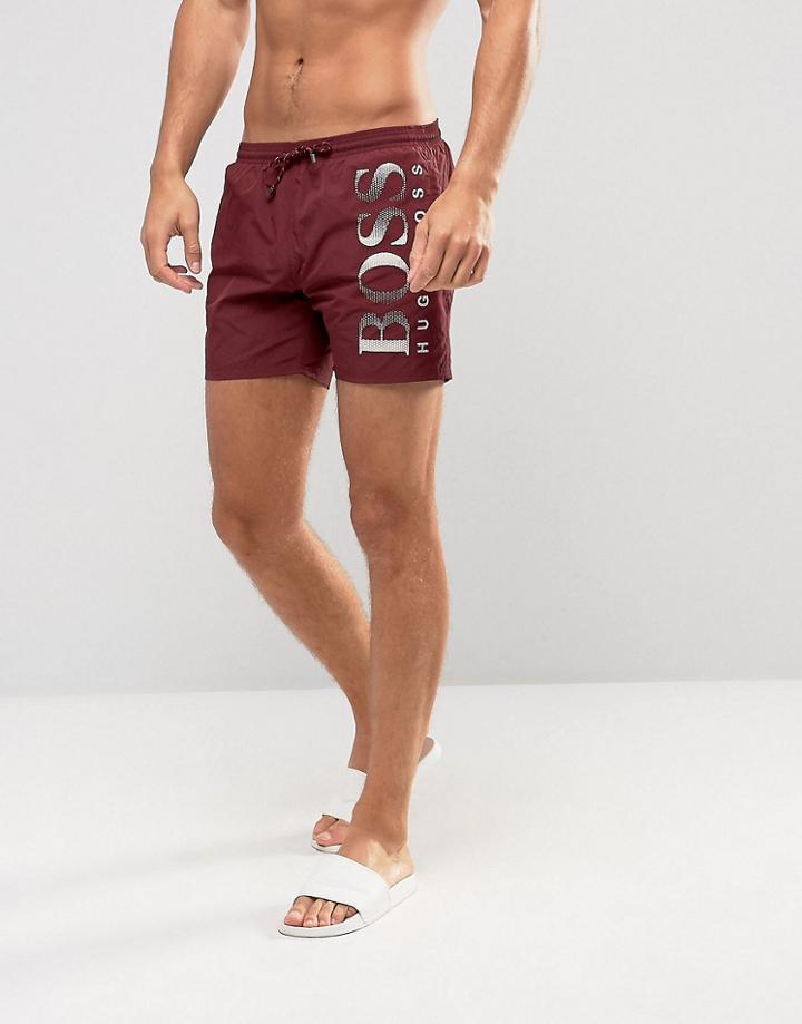 Boss By Hugo Boss Octopus Swim Shorts In Burgundy - Red