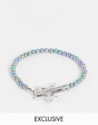 Reclaimed Vintage Inspired Unisex Bracelet With Star T Bar In Mini Dark Faux Pearl-multi