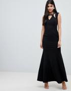 Little Mistress Maxi Dress With Embellished Cut Out Neckline And Scoop Back-black