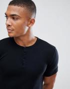 Asos Design Muscle Fit T-shirt With Grandad Neck In Black - Black