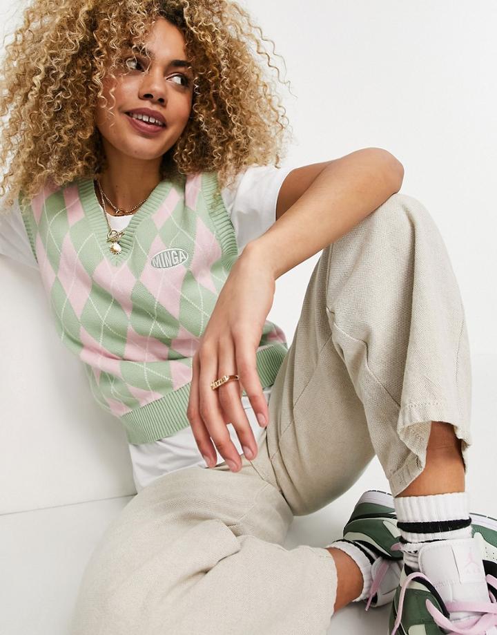 Minga London Sweater Tank In Pink Mint Argyle