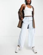 Whistles Wide Leg Cargo Pants In Washed Denim-blue