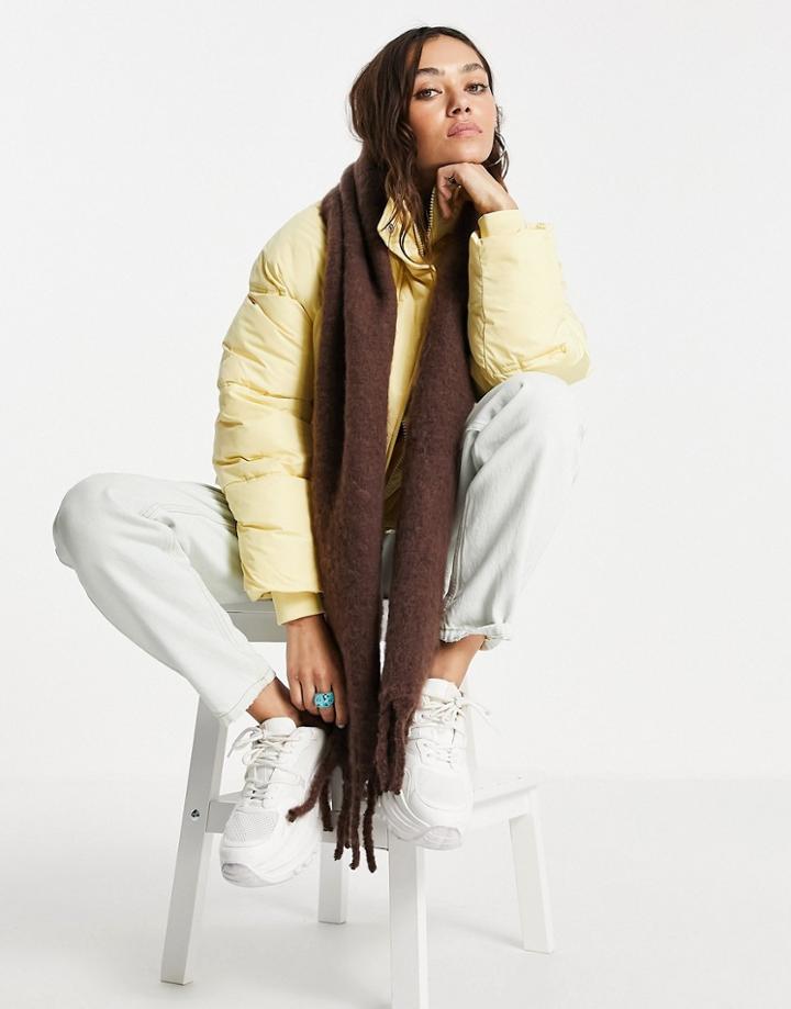 Topshop Brushed Scarf With Tab In Chocolate-brown