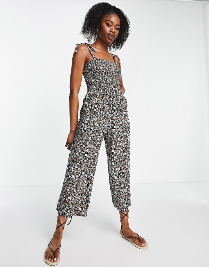 Hollister Tie Shoulder Jumpsuit In Black Floral