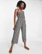 Hollister Tie Shoulder Jumpsuit In Black Floral