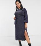 New Look Curve Long Sleeve Tie Front Midi Dress In Navy