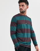 Asos Design Long Sleeve Wide Stripe T-shirt In Burgundy And Green-multi