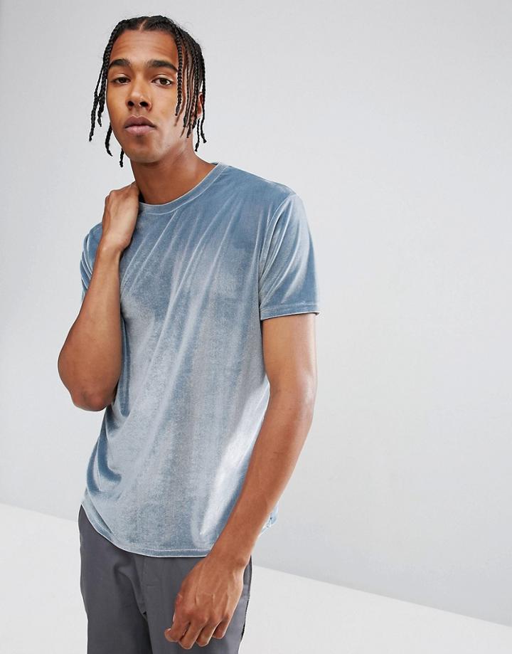 Asos T-shirt In Blue Velour - Blue