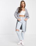 New Look Ribbed Midi Cardigan In Light Gray-grey