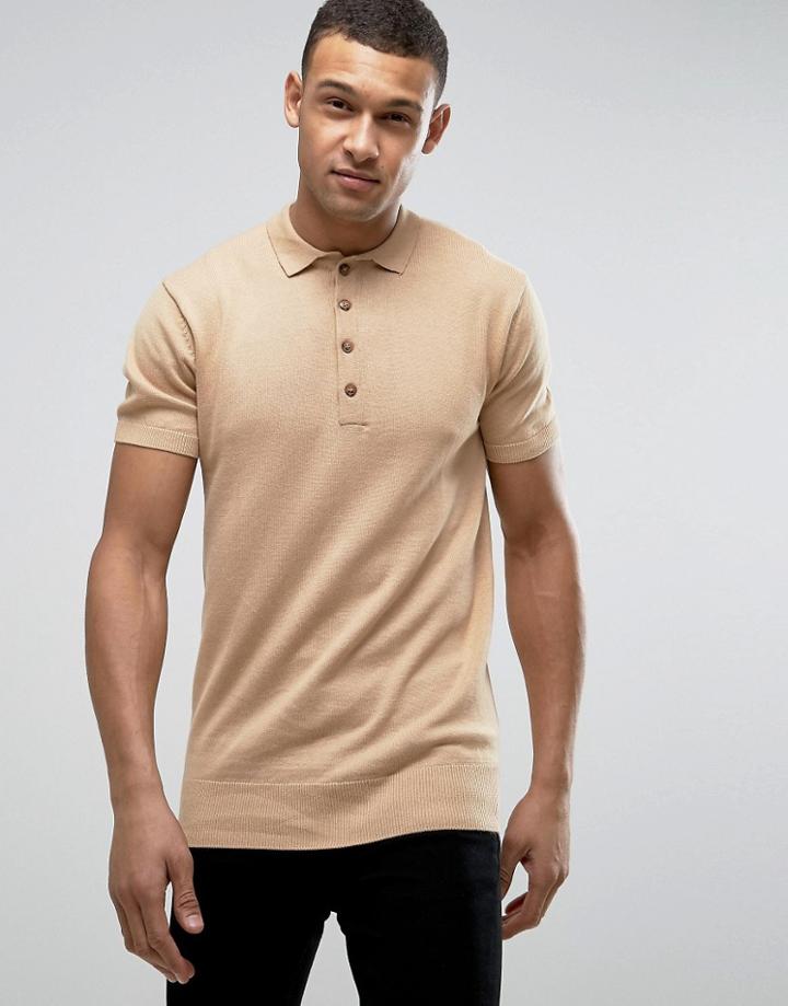 D-struct Basic Knitted Polo - Tan
