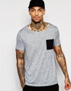 Asos T-shirt With Contrast Pocket In Neppy Fabric Interest - Gray Marl