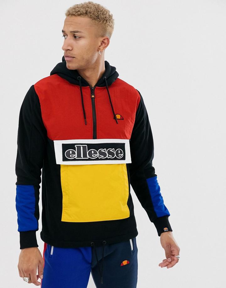 Ellesse Legno Half Zip Color Block Hoodie With Panels In Black