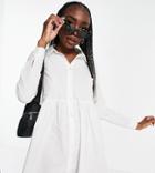 Asos Design Tall Organic Cotton Mini Smock Shirt Dress In White