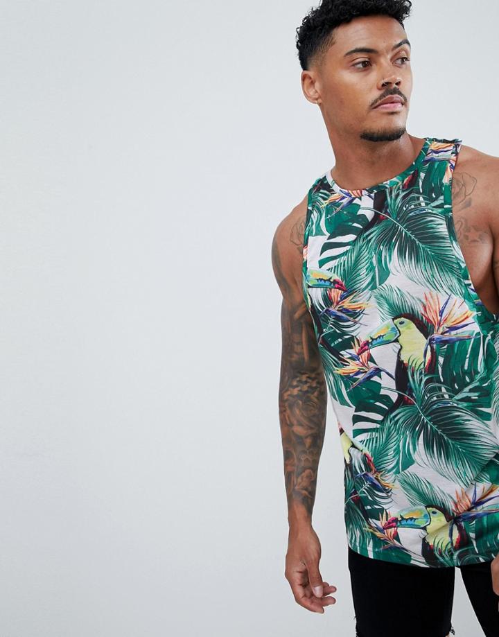 Urban Threads Toucan Print Tank - Blue