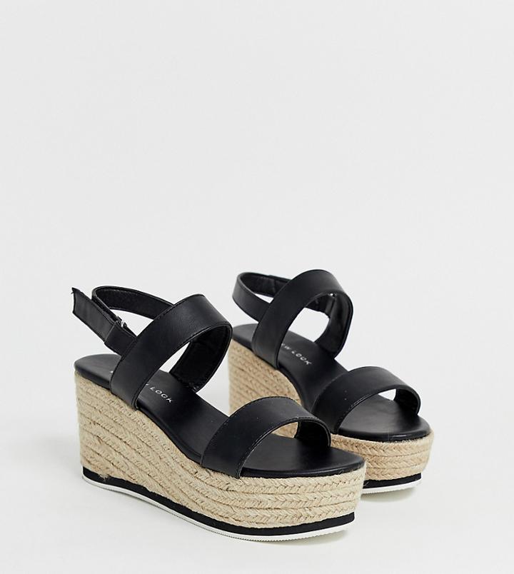 New Look Wide Fit Espadrille Wedge Sandal In Black