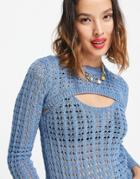 Urban Revivo Cut Out Detail Knitted Sweater In Blue-blues