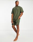 Threadbare Allbrook Oversized Tee And Shorts Lounge Set With Robot Embroidery In Black