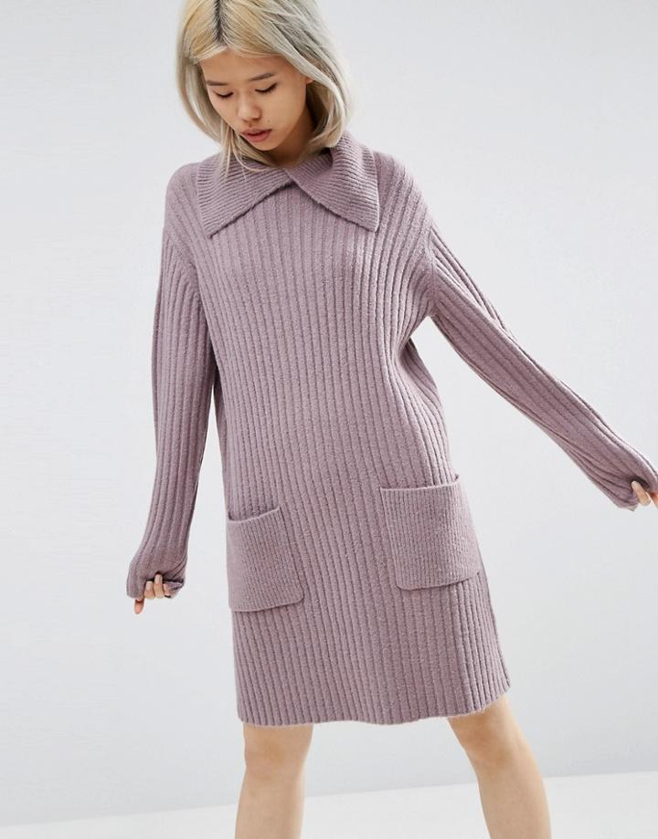 Asos Sweater Dress With Split Neck Detail - Purple
