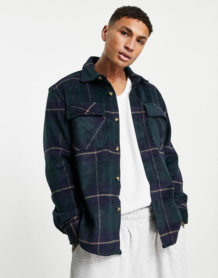 Pull & Bear Checked Shirt In Dark Green