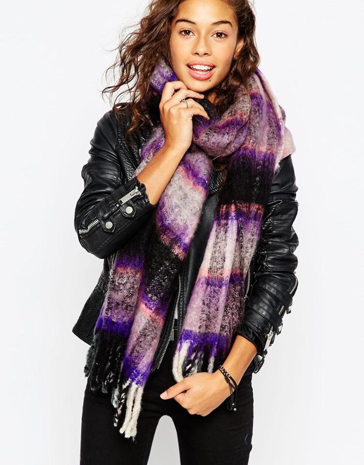 Asos Brushed Pretty Check Scarf - Pink And Blue