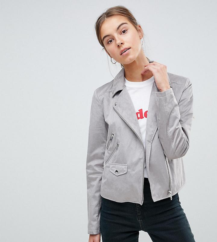 Asos Tall Suedette Biker Jacket - Gray