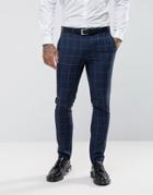 Harry Brown Skinny Fit Blue Grid Suit Pants - Blue