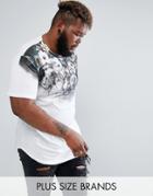 Religion Plus Longline T-shirt With Floral Skull Print And Curved Hem - White