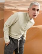 Asos Design Long Sleeve T-shirt With High Neck Half Zip In Beige Textured Rib-neutral