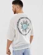 Asos Design Oversized Linen T-shirt With Embroidery Design And Embellishment-white