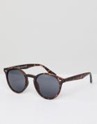 New Look Round Sunglasses In Brown Tort - Brown