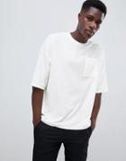 Asos Design Oversized T-shirt With Half Sleeve And Pocket In Towelling - White