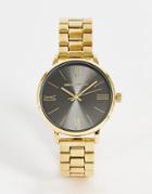 Asos Design Skinny Bracelet Watch With Gunmetal Face In Gold Tone-gray