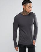 Asos Extreme Muscle Long Sleeve T-shirt In Washed Black - Black