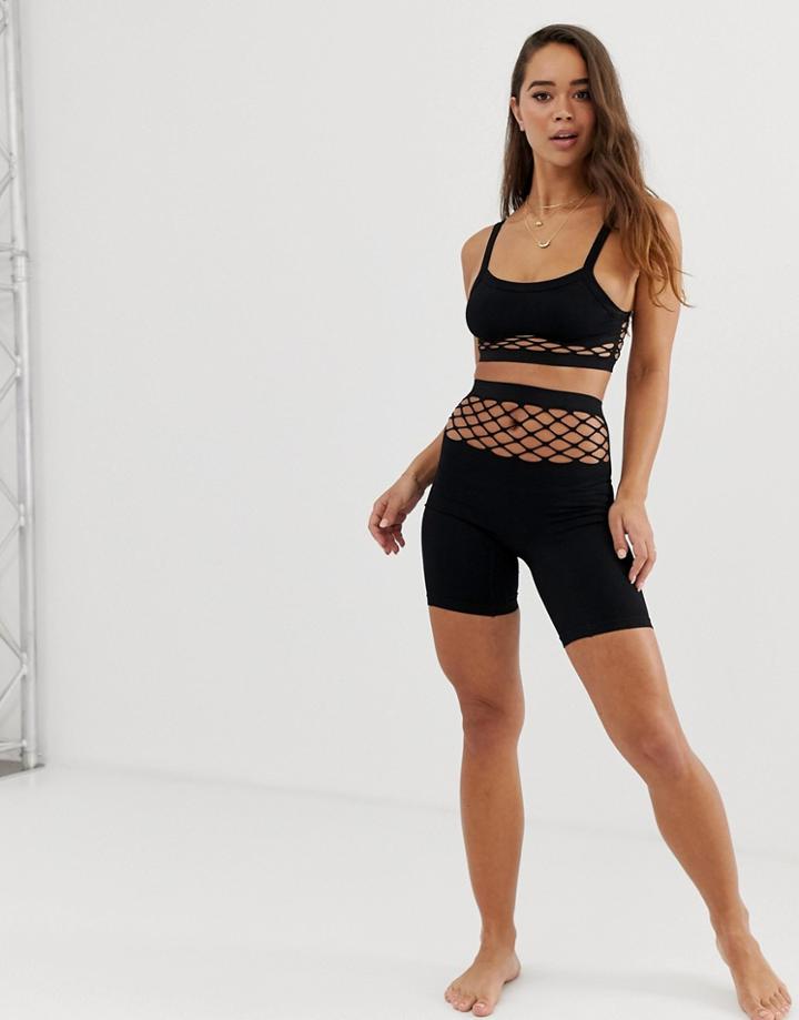 Asos Design Ariyana Fishnet Detail Shorts-black