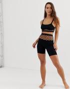 Asos Design Ariyana Fishnet Detail Shorts-black