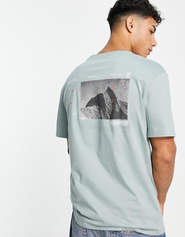 Jack & Jones Core Oversized T-shirt With Mountain Back Print In Light Green