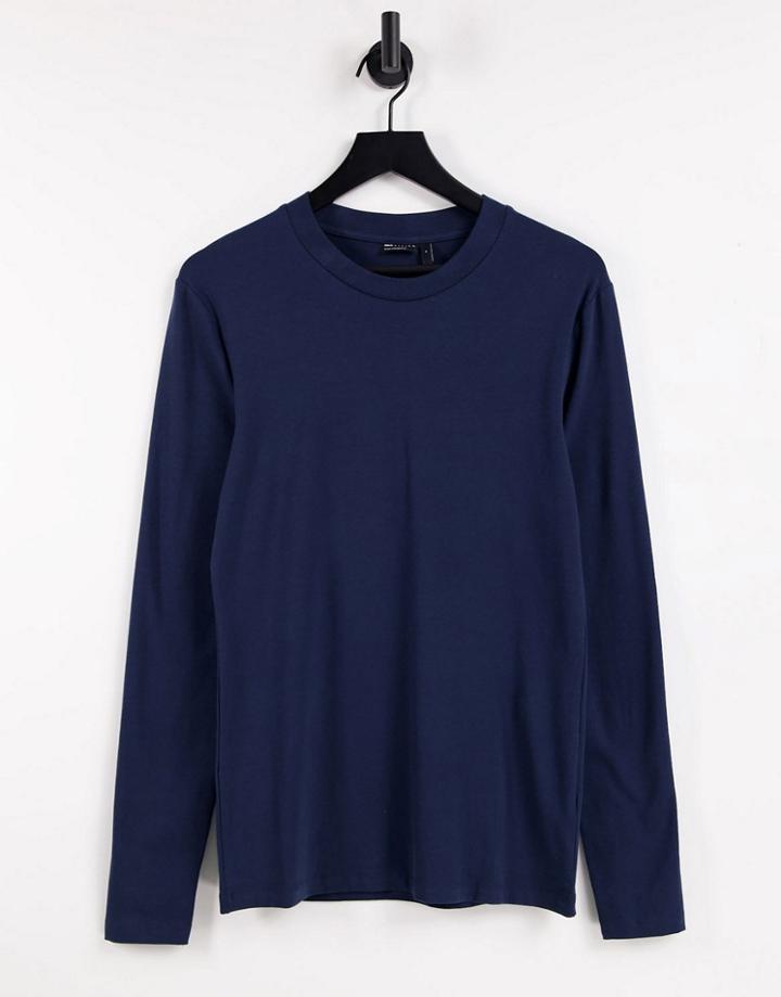 Asos Design Long Sleeve Muscle Fit T-shirt In Navy