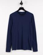 Asos Design Long Sleeve Muscle Fit T-shirt In Navy