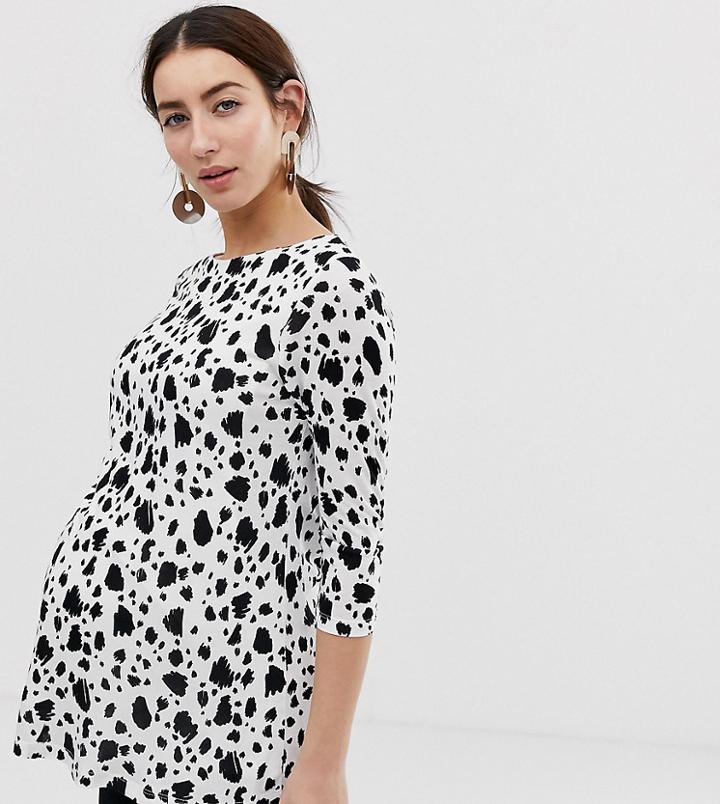 Asos Design Maternity Nursing Double Layer Top With Long Sleeve In Mono Polka Dot - Multi