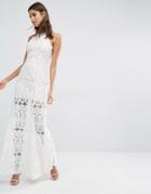 Missguided High Neck Premium Lace Maxi Dress - White