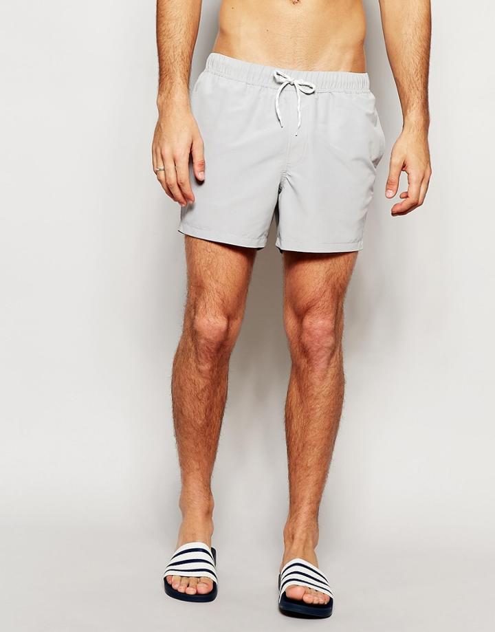 Asos Short Length Swim Shorts In Light Gray - Gray