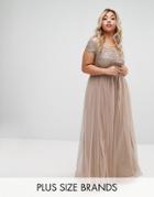 Lovedrobe Luxe Bardot Maxi Dress With Delicate Sequin And Tulle Skirt - Gray