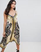 Pussycat London Scarf Print Midi Dress - Gold