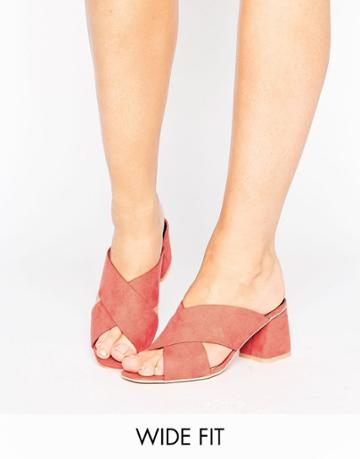 Lost Ink Wide Fit Cross Strap Mid Heeled Mules - Pink